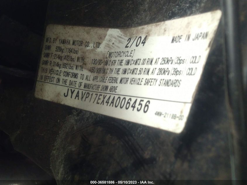 2004 YAMAHA XV1700 A JYAVP17EX4A006456