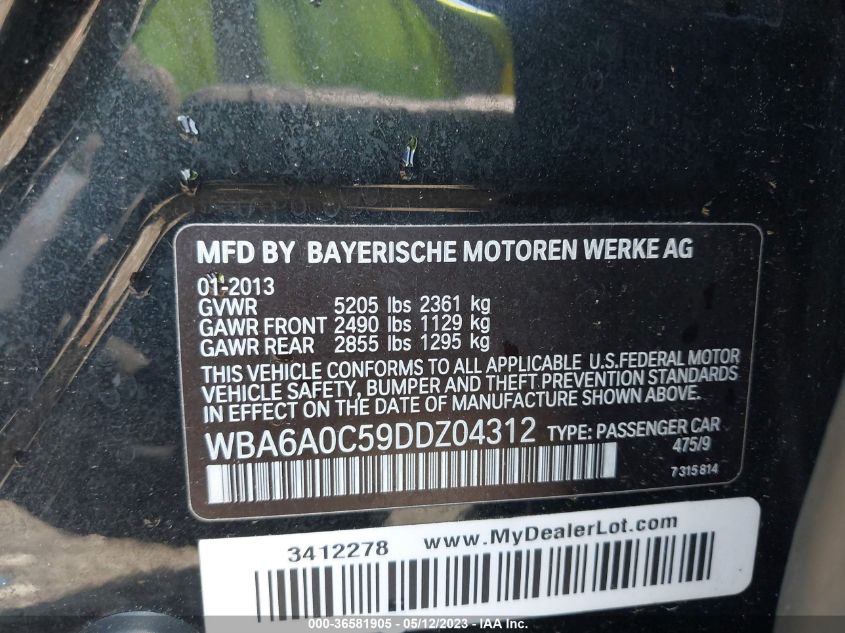 2013 BMW 640I GRAN COUPE WBA6A0C59DDZ04312