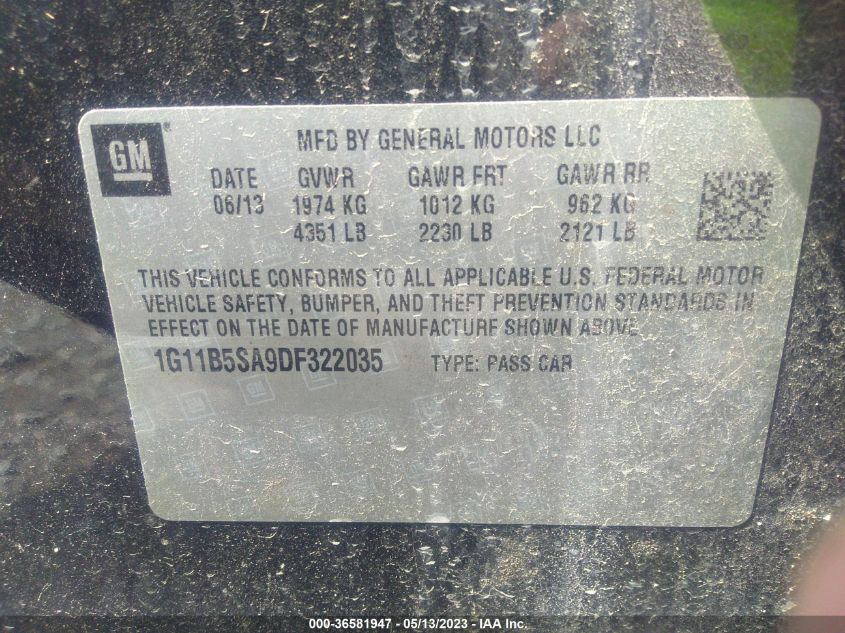 2013 CHEVROLET MALIBU LS - 1G11B5SA9DF322035