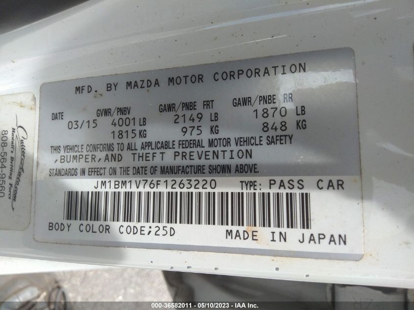 2015 MAZDA MAZDA3 I TOURING - JM1BM1V76F1263220