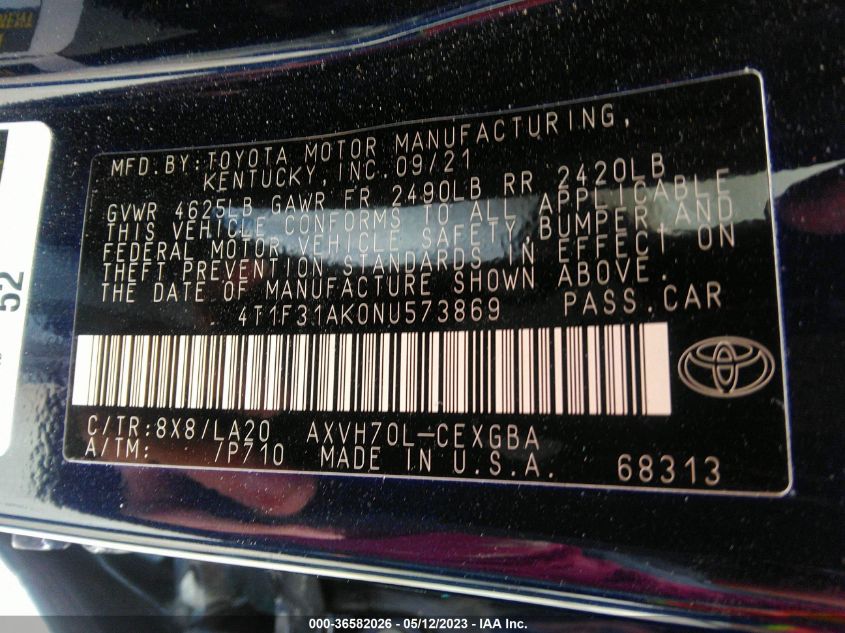 2022 TOYOTA CAMRY HYBRID XLE - 4T1F31AK0NU573869