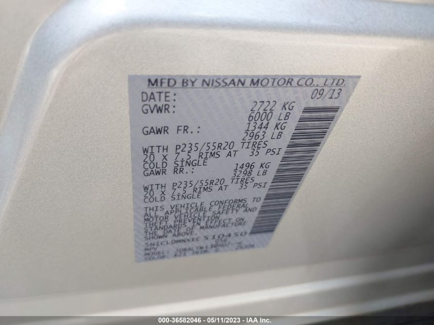2014 INFINITI QX60 HYBRID - 5N1CL0MNXEC510450