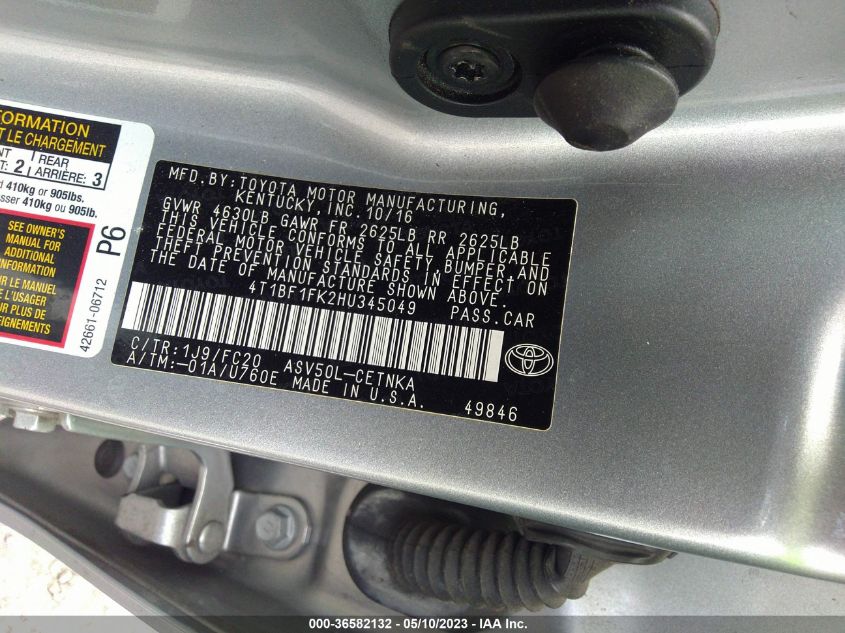 2017 TOYOTA CAMRY LE - 4T1BF1FK2HU345049