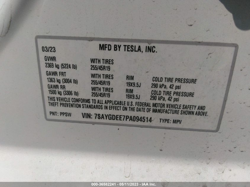 2023 TESLA MODEL Y LONG RANGE - 7SAYGDEE7PA094514