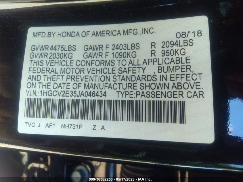 2018 HONDA ACCORD SEDAN SPORT 2.0T - 1HGCV2E35JA046434