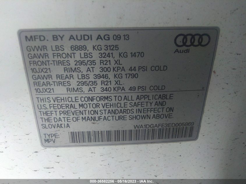 2014 AUDI Q7 3.0T S LINE PRESTIGE - WA1DGAFE3ED005869
