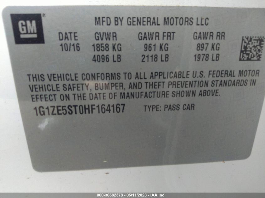 2017 CHEVROLET MALIBU LT - 1G1ZE5ST0HF164167