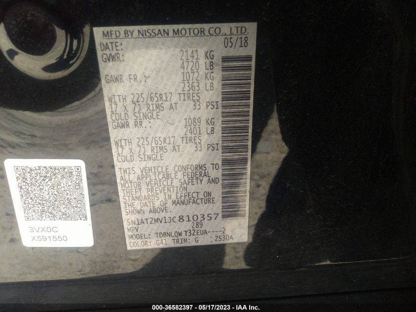2018 NISSAN ROGUE SV - 5N1AT2MV1JC810357