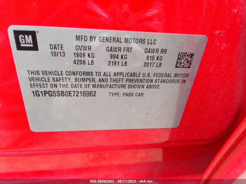 2014 CHEVROLET CRUZE LTZ - 1G1PG5SB0E7216962