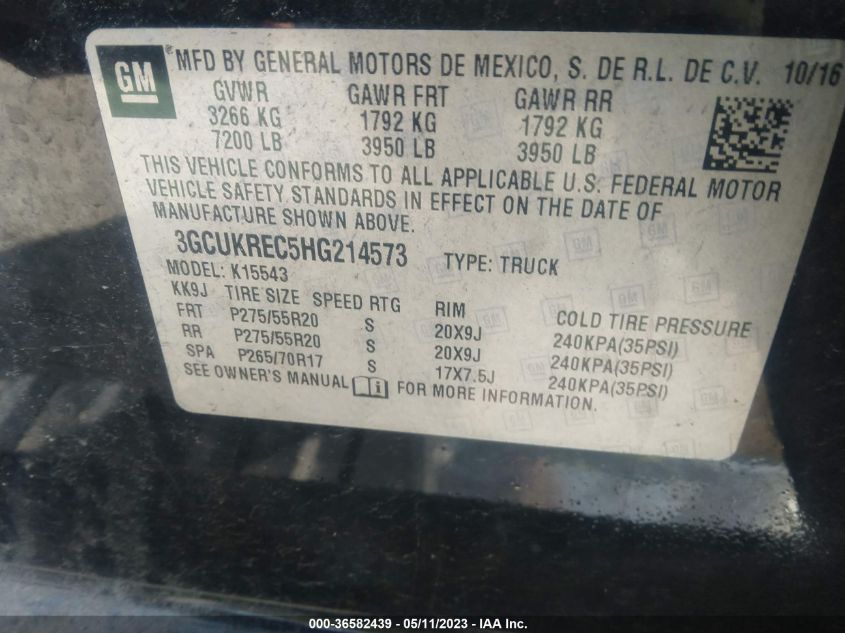 2017 CHEVROLET SILVERADO 1500 LT - 3GCUKREC5HG214573