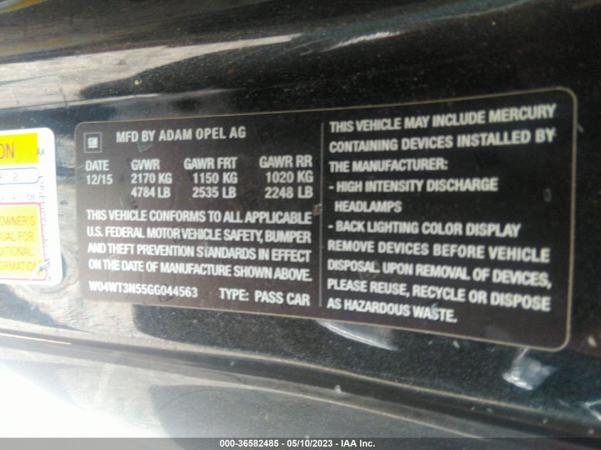 2016 BUICK CASCADA PREMIUM - W04WT3N55GG044563
