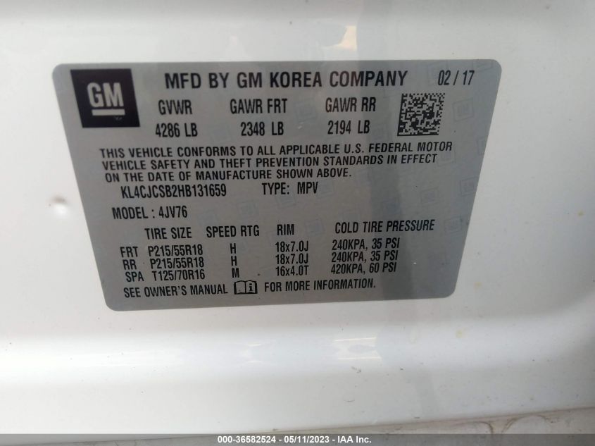 2017 BUICK ENCORE ESSENCE - KL4CJCSB2HB131659