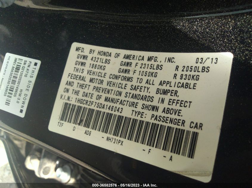 2013 HONDA ACCORD SDN EX - 1HGCR2F75DA146043