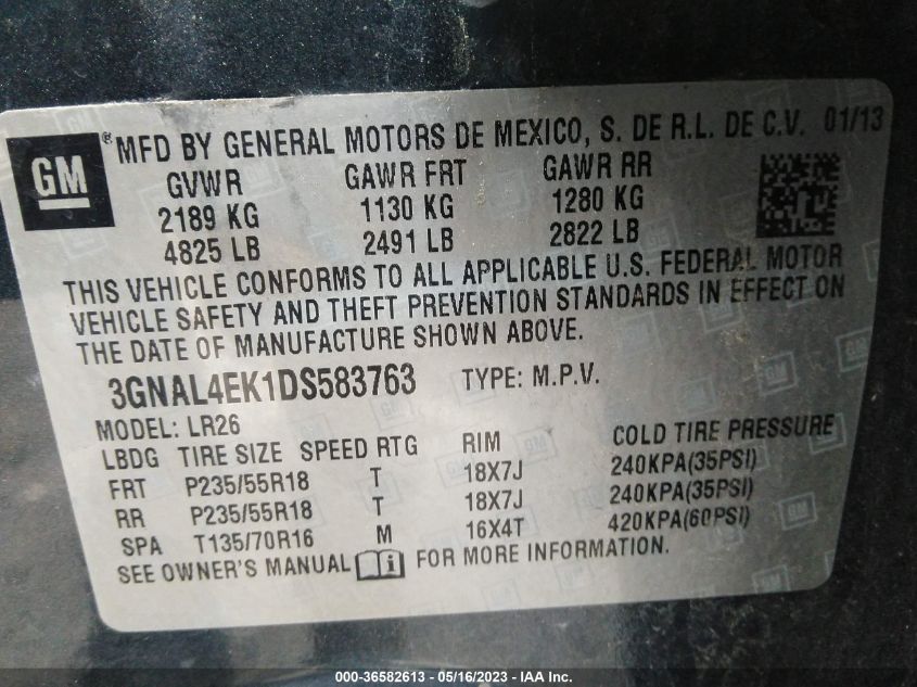 2013 CHEVROLET CAPTIVA SPORT FLEET LTZ - 3GNAL4EK1DS583763