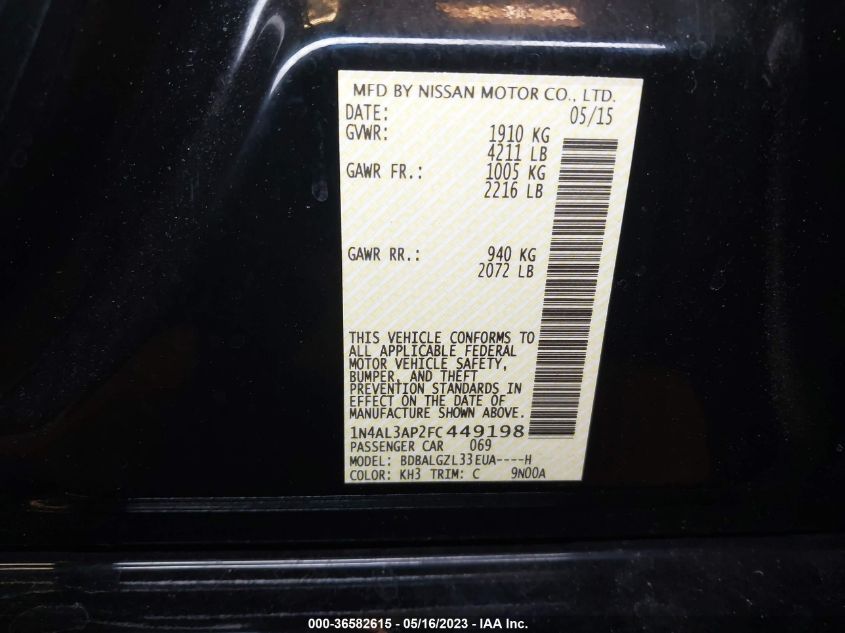 2015 NISSAN ALTIMA 2.5 S - 1N4AL3AP2FC449198