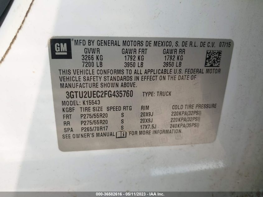 2015 GMC SIERRA 1500 SLE - 3GTU2UEC2FG435760
