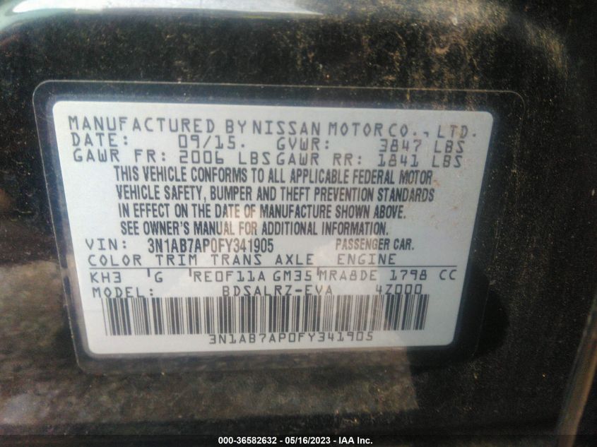 2015 NISSAN SENTRA SR - 3N1AB7AP0FY341905
