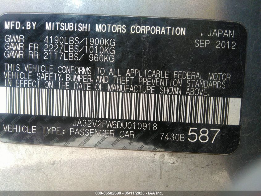 2013 MITSUBISHI LANCER SE - JA32V2FW6DU010918
