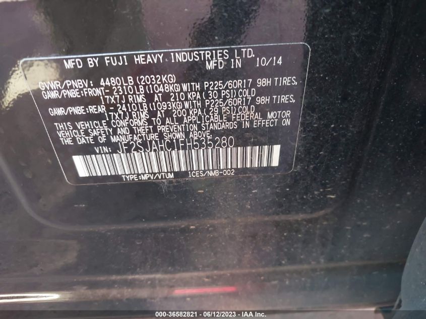 2015 SUBARU FORESTER 2.5I LIMITED - JF2SJAHC1FH535280