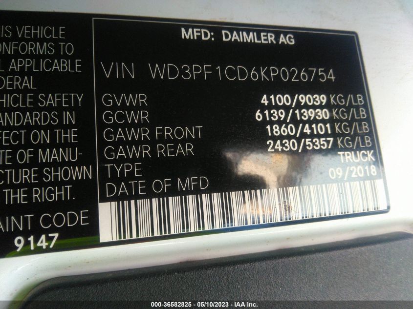 2019 MERCEDES-BENZ SPRINTER CARGO VAN WD3PF1CD6KP026754