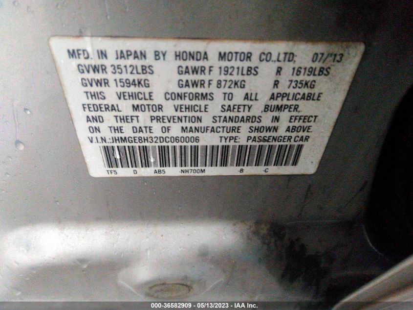 2013 HONDA FIT - JHMGE8H32DC060006
