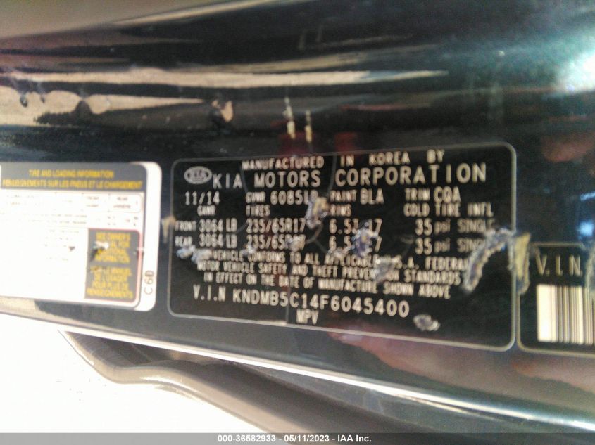 2015 KIA SEDONA LX - KNDMB5C14F6045400