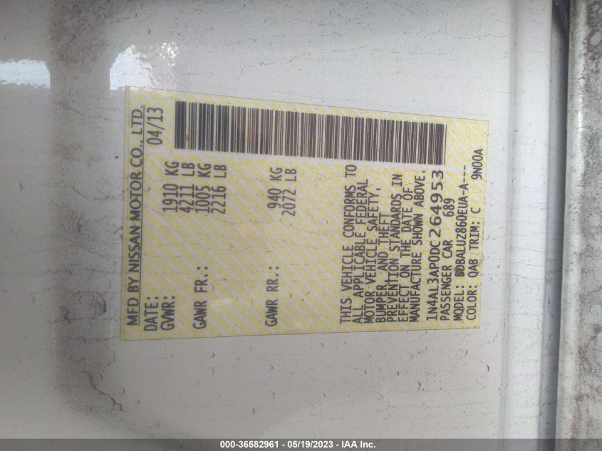 2013 NISSAN ALTIMA 2.5 SV - 1N4AL3AP0DC264953