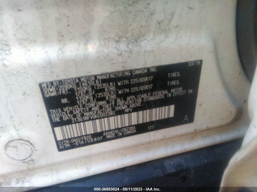 2019 TOYOTA RAV4 LE - 2T3G1RFV0KC002382