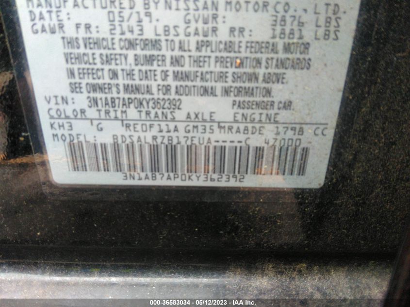 2019 NISSAN SENTRA SR - 3N1AB7AP0KY362392
