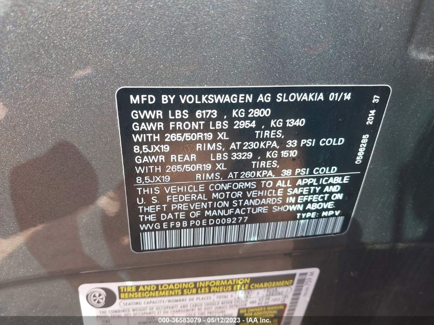 2014 VOLKSWAGEN TOUAREG LUX WVGEF9BP0ED009277