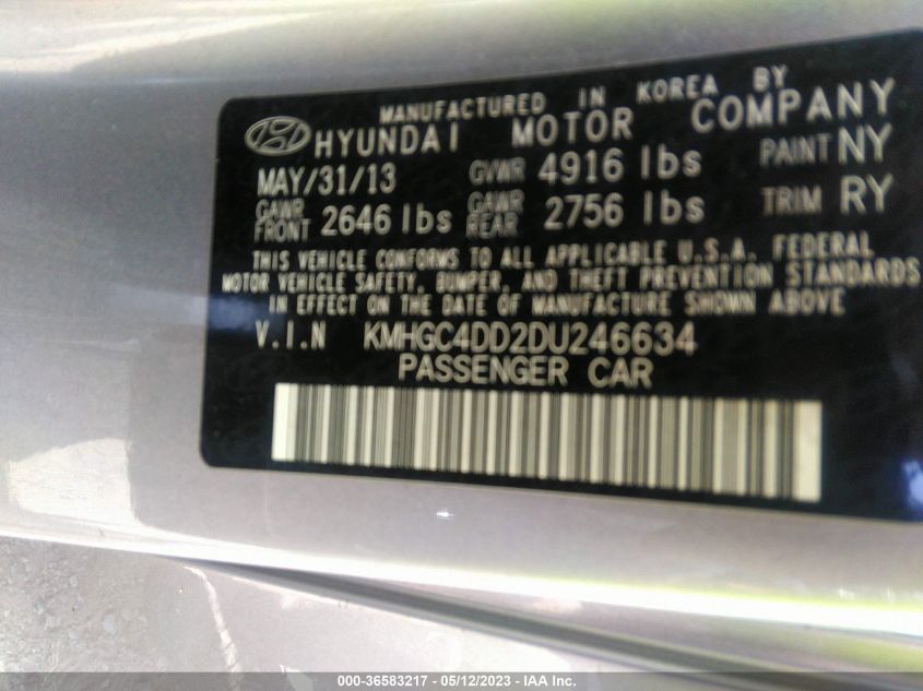 2013 HYUNDAI GENESIS 3.8L - KMHGC4DD2DU246634