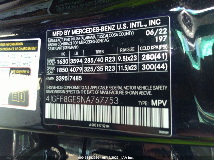 2022 MERCEDES-BENZ GLS GLS 580 - 4JGFF8GE5NA767753