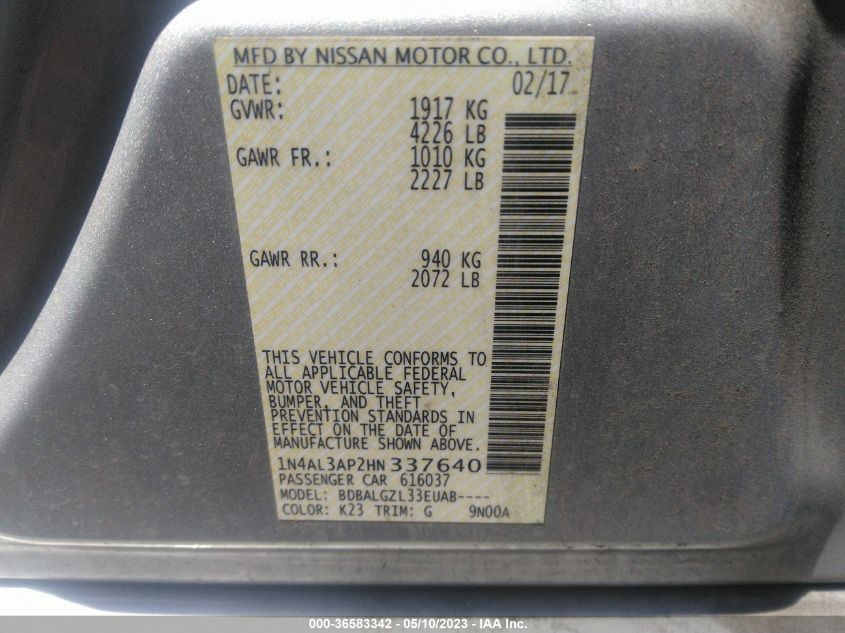 2017 NISSAN ALTIMA 2.5 S - 1N4AL3AP2HN337640