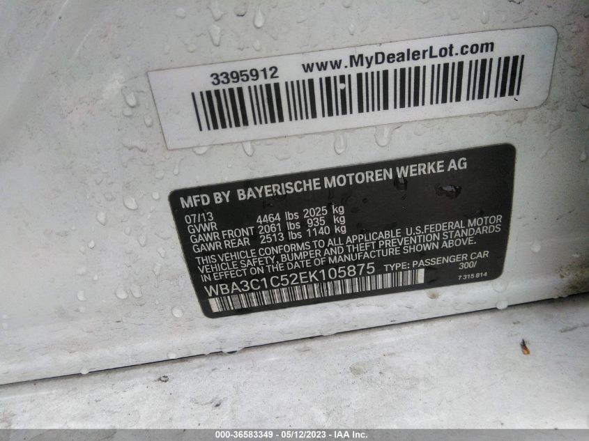 2014 BMW 3 SERIES 328I - WBA3C1C52EK105875