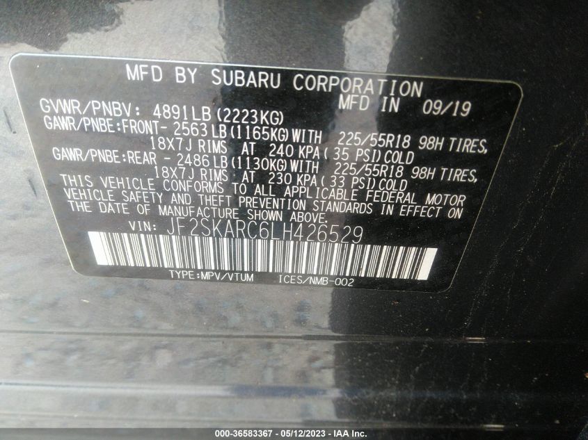 2020 SUBARU FORESTER SPORT - JF2SKARC6LH426529