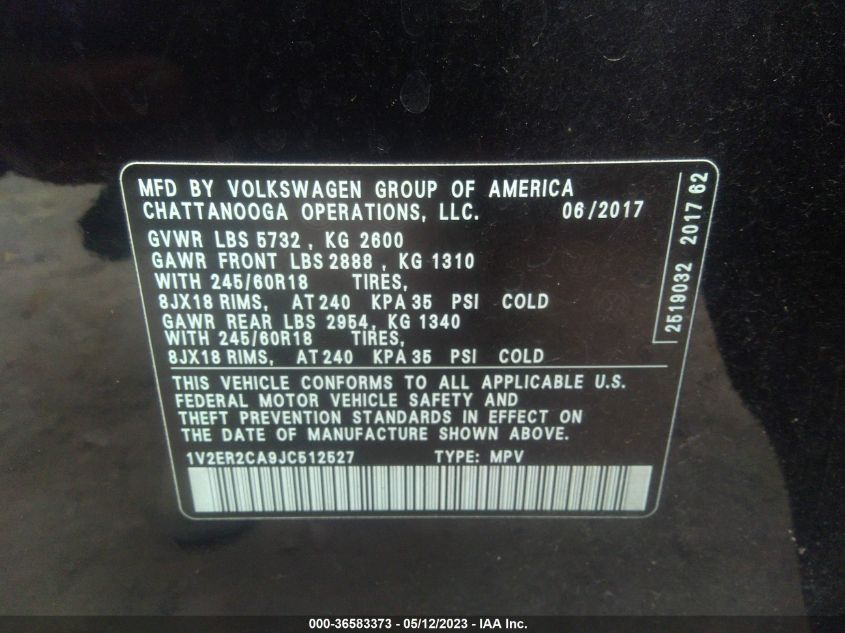 2018 VOLKSWAGEN ATLAS 3.6L V6 SEL - 1V2ER2CA9JC512527