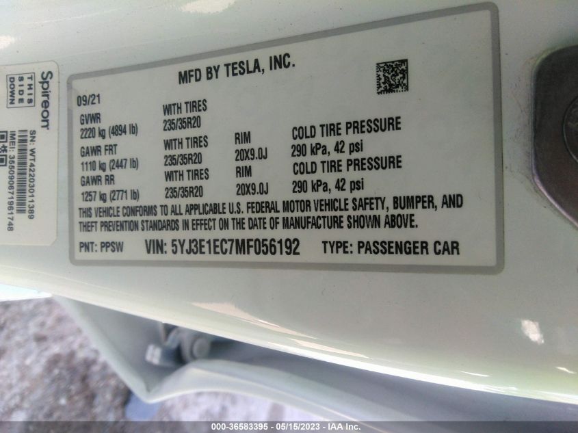 2021 TESLA MODEL 3 PERFORMANCE - 5YJ3E1EC7MF056192