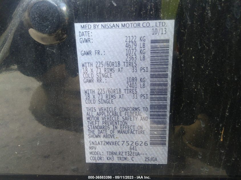 2014 NISSAN ROGUE SL - 5N1AT2MVXEC752626