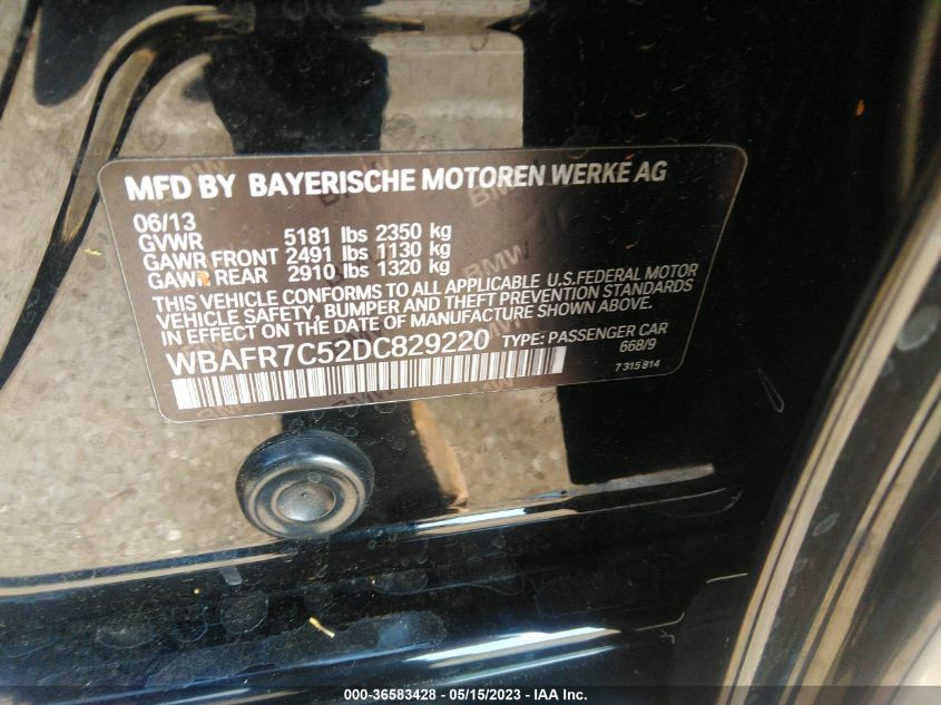 2013 BMW 5 SERIES 535I - WBAFR7C52DC829220