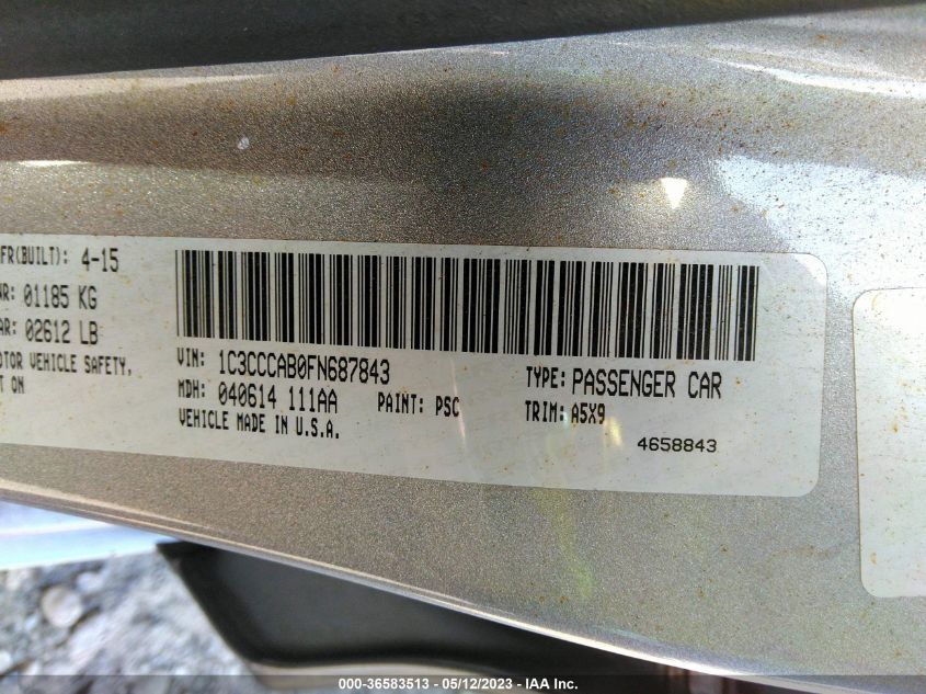 2015 CHRYSLER 200 LIMITED - 1C3CCCAB0FN687843