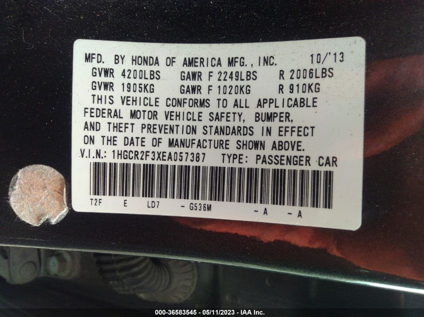 2014 HONDA ACCORD SEDAN LX - 1HGCR2F3XEA057387