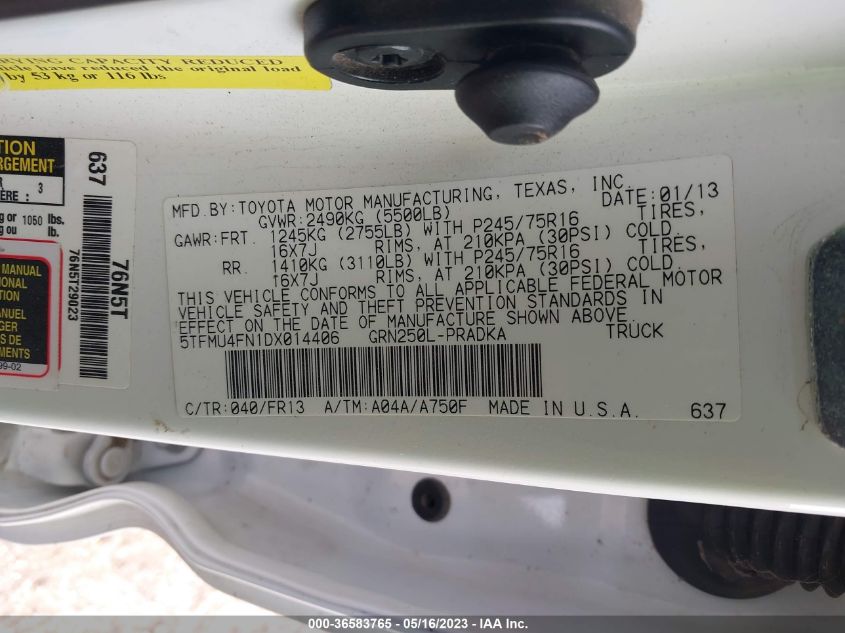 2013 TOYOTA TACOMA - 5TFMU4FN1DX014406