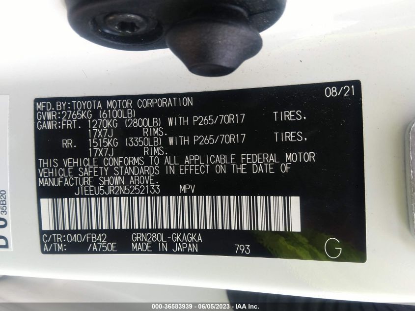 2022 TOYOTA 4RUNNER SR5 - JTEEU5JR2N5252133
