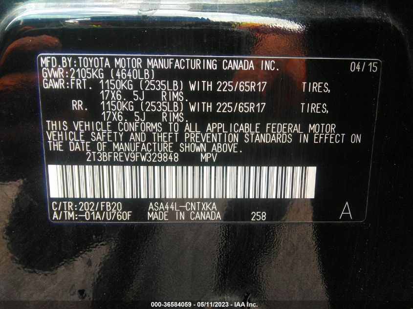 2015 TOYOTA RAV4 LE - 2T3BFREV9FW329848