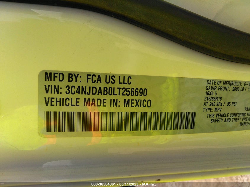 VIN 3C4NJDAB0LT256690 2020 JEEP COMPASS SPORT
