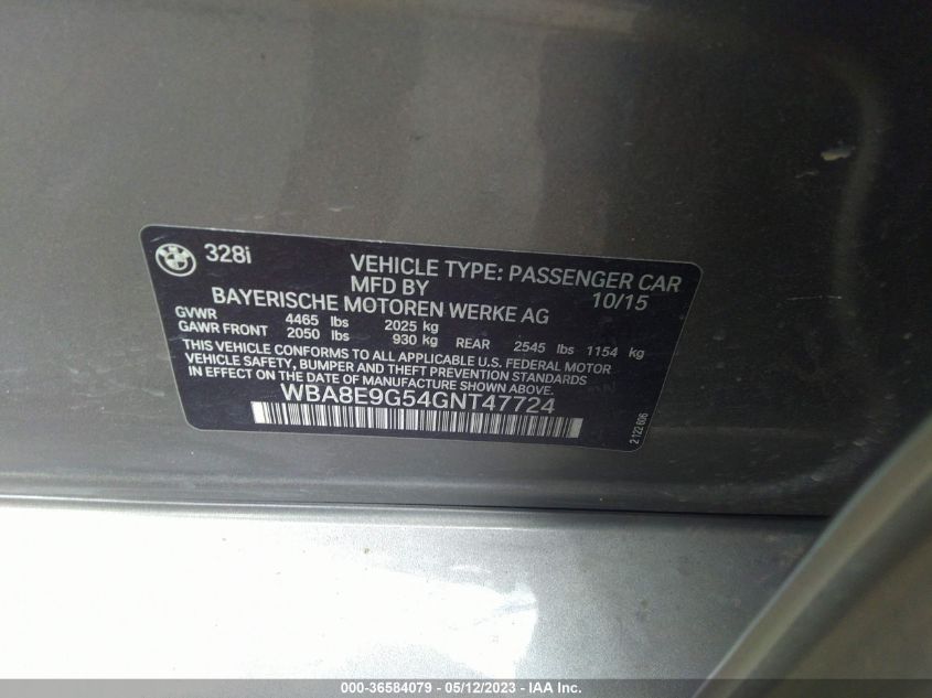 2016 BMW 3 SERIES 328I - WBA8E9G54GNT47724