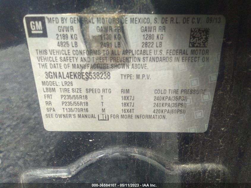 2014 CHEVROLET CAPTIVA SPORT FLEET LTZ - 3GNAL4EK8ES538238