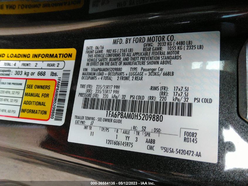 2017 FORD MUSTANG V6 - 1FA6P8AM0H5209880