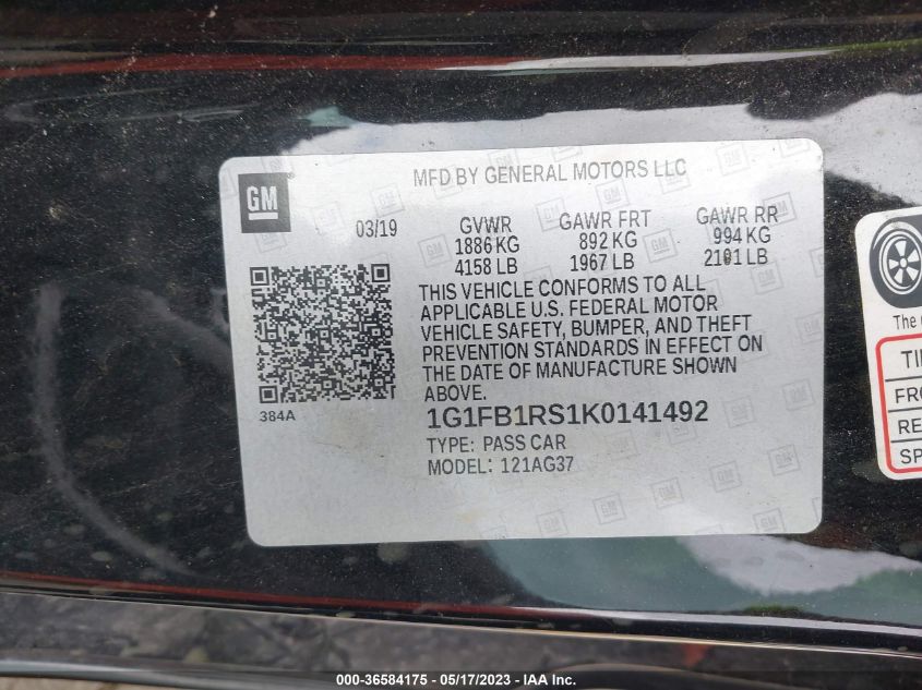2019 CHEVROLET CAMARO 1LT - 1G1FB1RS1K0141492