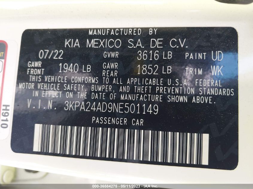 2022 KIA RIO S - 3KPA24AD9NE501149